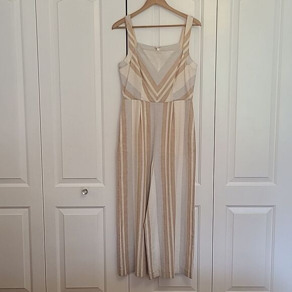 Anthropologie Savannah Striped Boho Tie Front Jumpsuit Cotton Linen Blend Size 4 - Picture 3 of 10